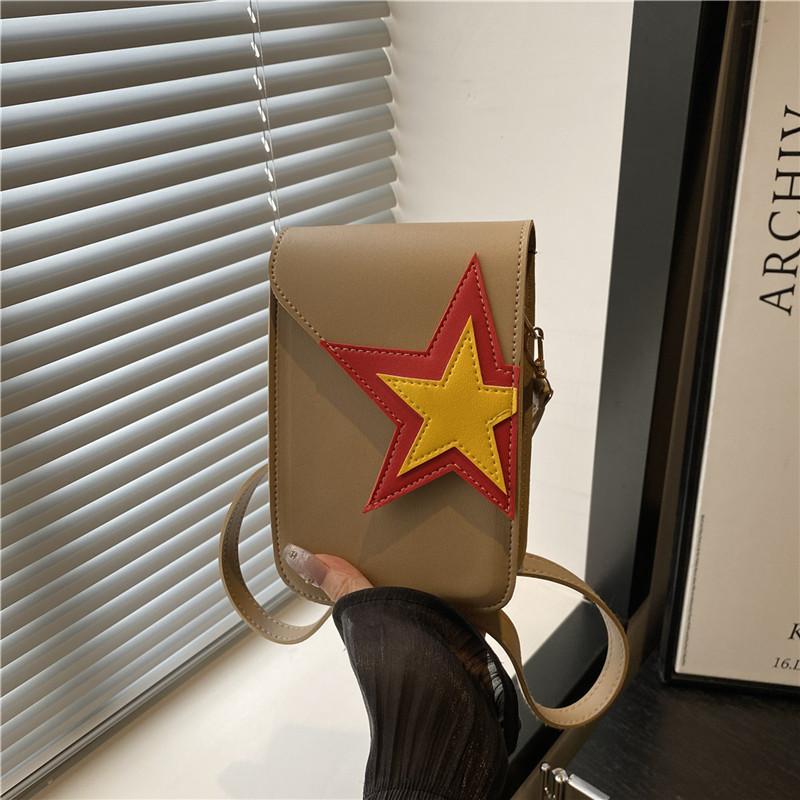 2025 new simple five-pointed star versatile solid color background mobile phone bag messenger bag Internet celebrity cartoon square bag