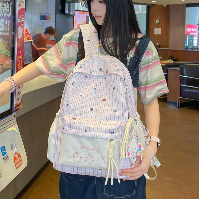 Karrierten Rucksack Große Kapazität Schülertasche Schultasche Damenrucksack