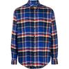 Polo Plaid Polo Collar Single-Breasted Long Sleeve Curved Hem Shirt Men Shirts Blue 710918882-001