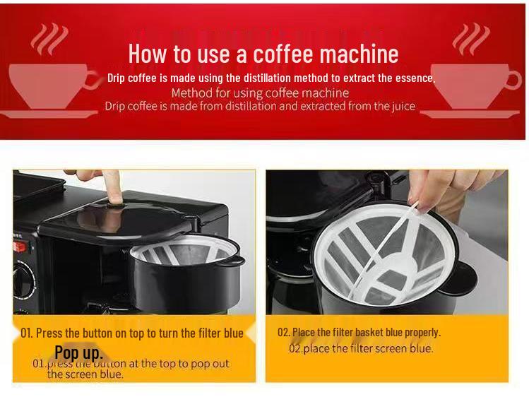 3-in-1 Breakfast Machine: Toaster, Sandwich Maker & Coffee Brewer - 110V