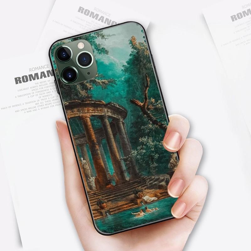 Fajne renesansowe etui na telefon do iPhone'a 14 13 12 11 XS X 8 7 6 Plus Mini Pro Max SE 2022 Miękka czarna obudowa telefonu