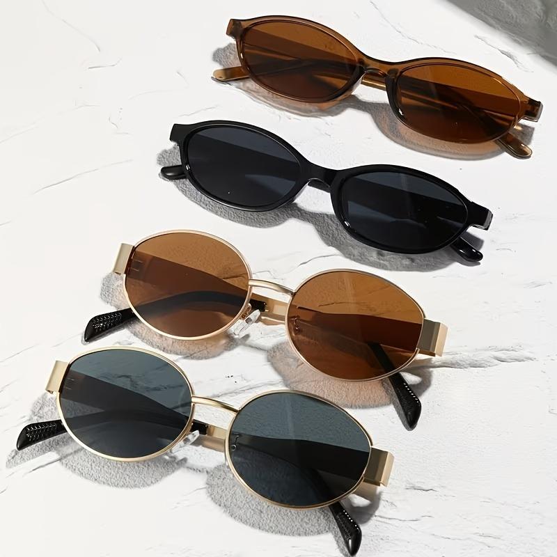 

4 Pairs of Retro Oval Gold Metal Frame Fashionable Glasses Suitable for Daily Commuting and Street Style Accessories