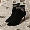 Comfortable high-heeled boots, bright diamond matte fine-heeled short boots, new thick-heeled temperament suede leather shoes
