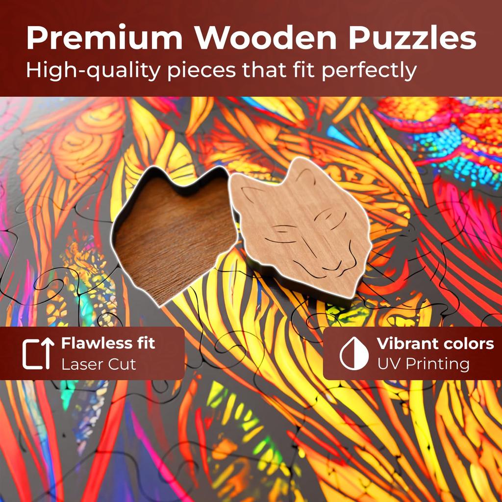 CRAFTHUB Wooden Jigsaw Puzzles – Lion Wooden Puzzles for Adults & Kids – Animal Shaped, Family Games, Gift Ideas for Women and Men, 121 Piece, A3