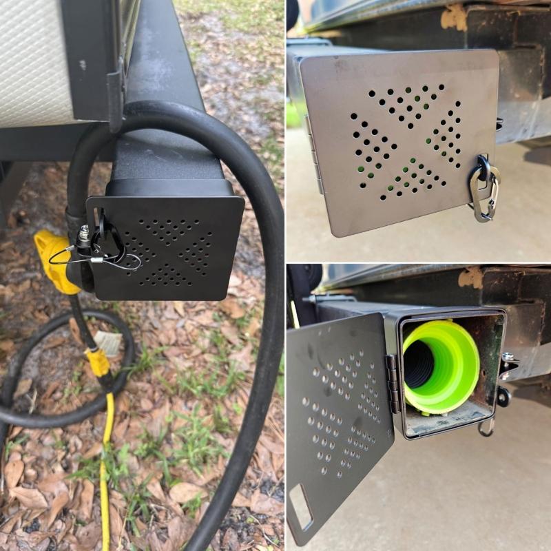 4Inch Square Bumper End Caps Metal Bumper Cover Sewer Port Cover With Vent Holes for Sewer Hose Easy Installation