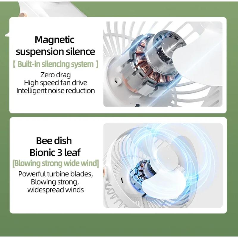 Camping Fan Rechargeable Desktop Portable Air Circulator Wireless Ceiling Electric Fan With LED Light Clip-on Room Home Fan
