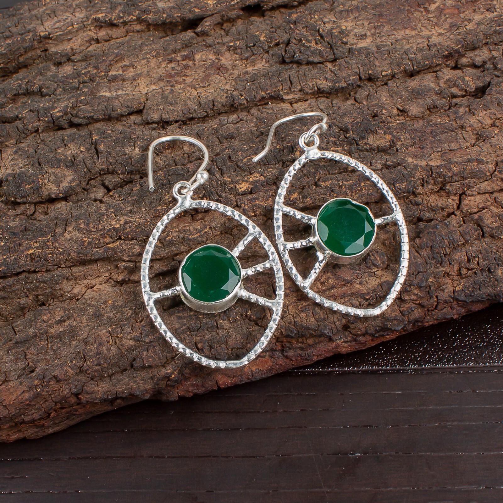 

Green Onyx Gemstone 925 Sterling Silver Jewelry Handmade Earrings 2.00 For Her EE-52-17