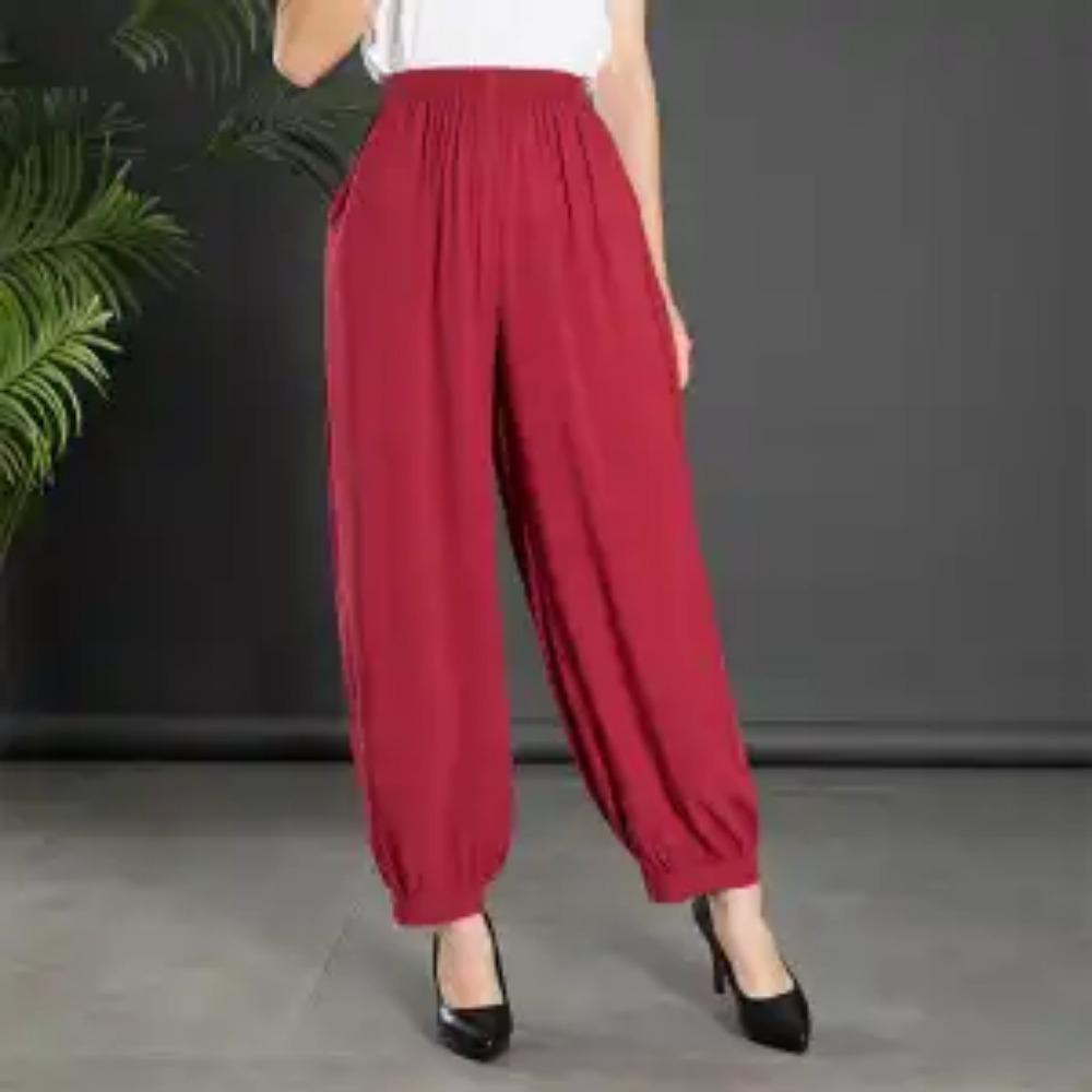 Women's Summer New High Waist Elastic Wide Leg Pants Fashionable Solid Pockets Soft Mosquito Proof Loose Versatile Lantern Pants