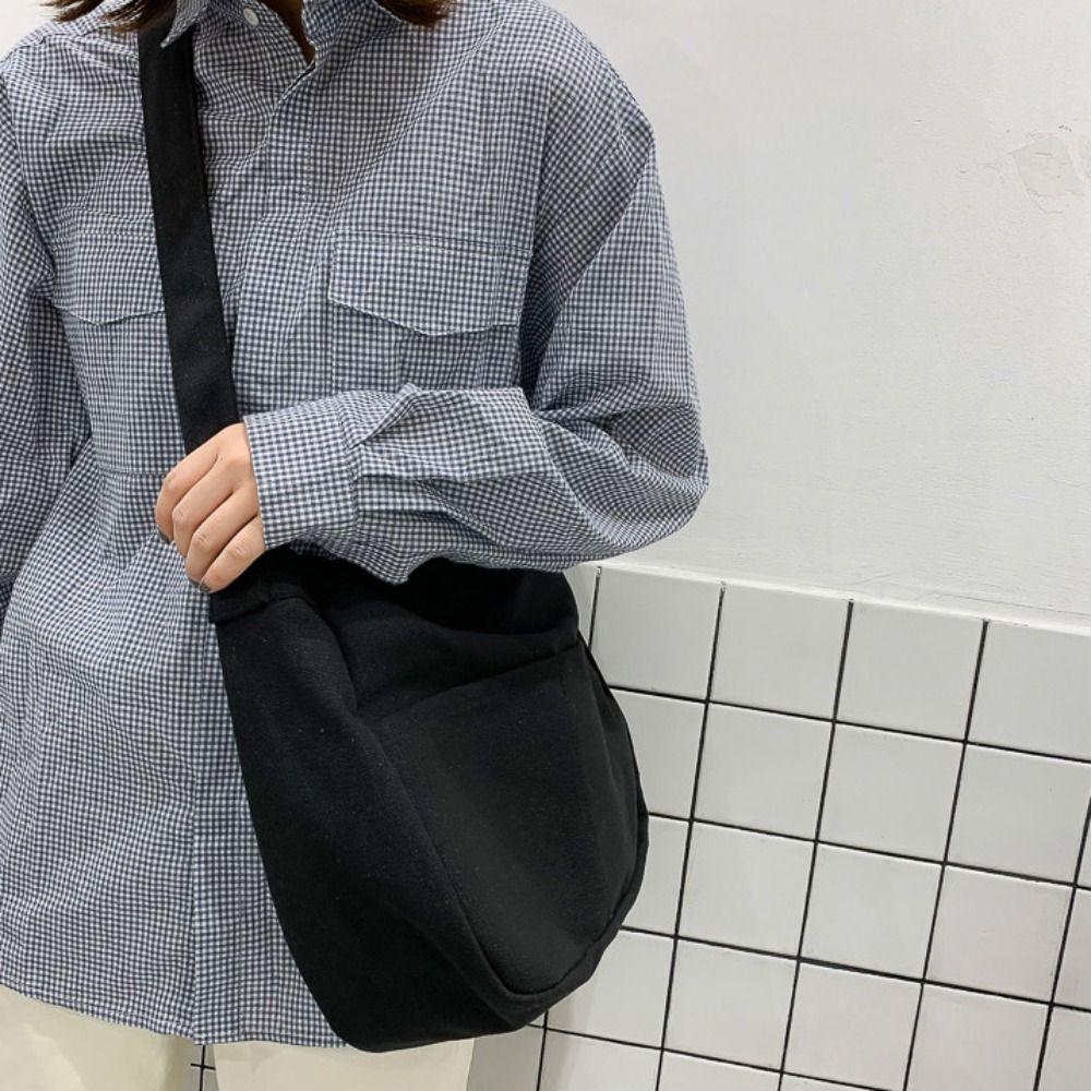 Multifunctional Canvas Tote Bag Solid Color Student Shoulder Bags Portable Women Handbag Outdoor