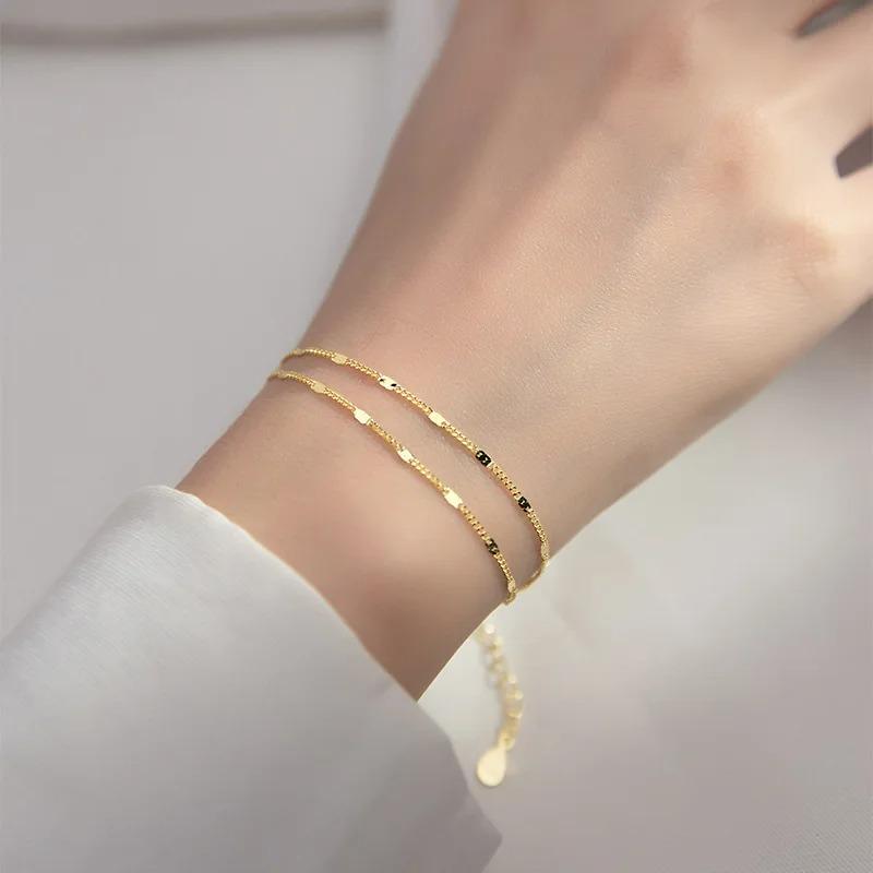 2025 New Stainless Steel Double Layers Simple Bracelet for Women Temperament Elegant Sweet Link Chain Bracelet Jewelry Gift