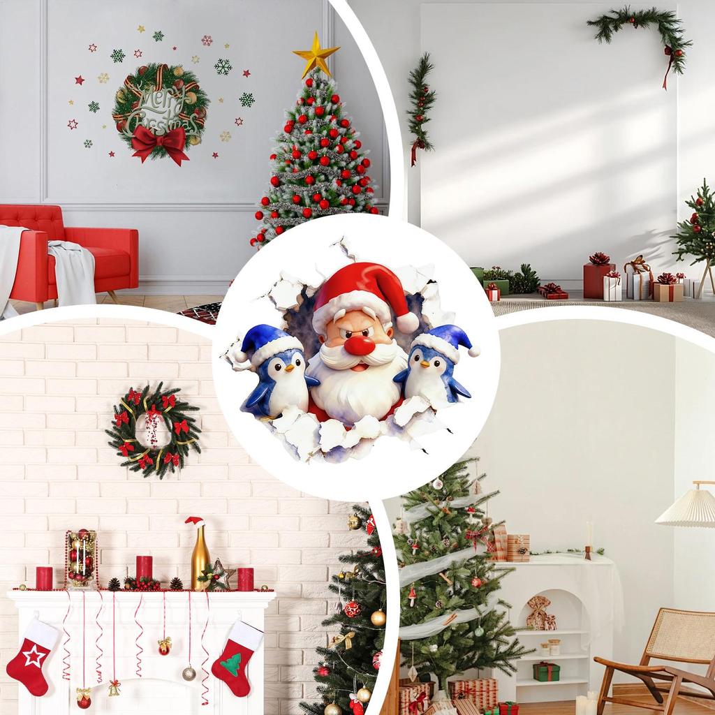 35X40cm Wall Breaking Winter Santa Claus Sticker pvc 3D Effect Christmas Cartoon Design Wall Decals Holiday Home Decor Stickers