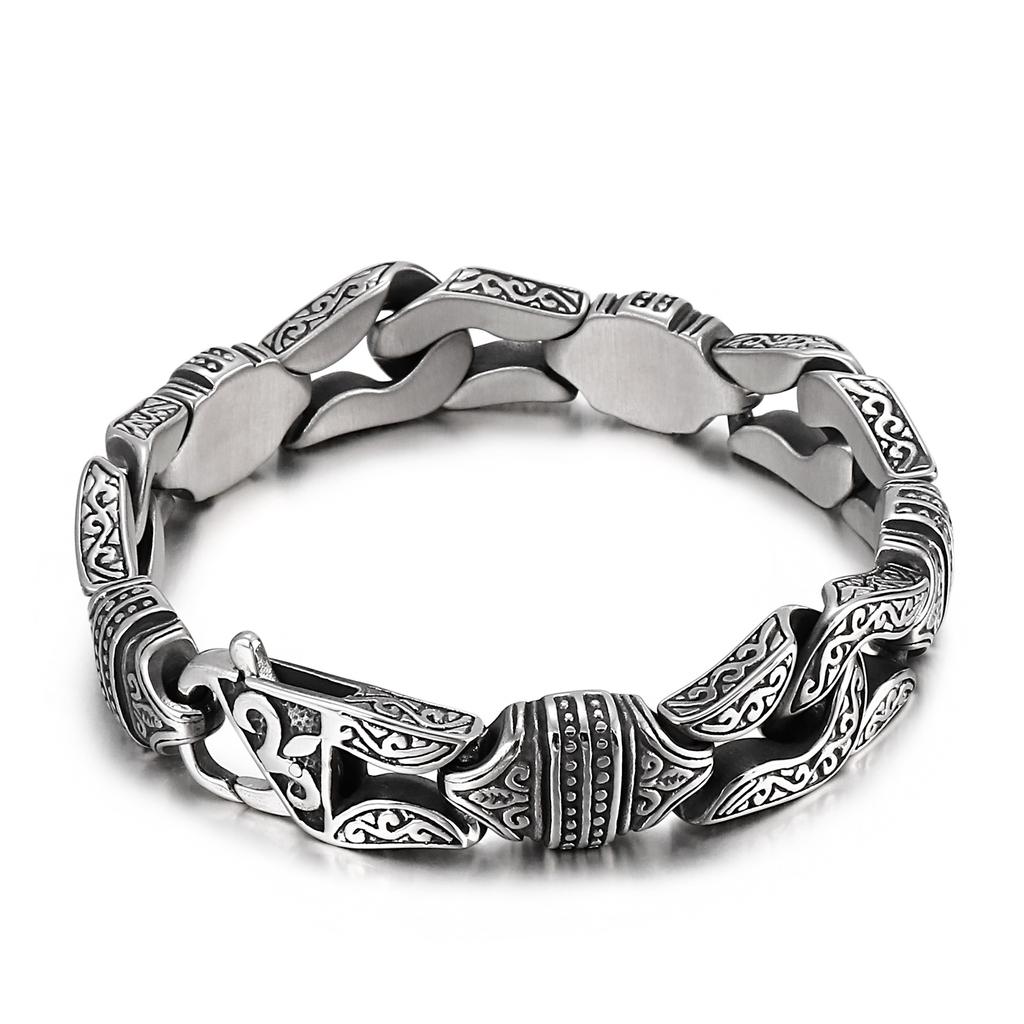 Retro Style 14mm Men's Totem Bracelet Stainless Steel Wristband Jewelry Party Accessories