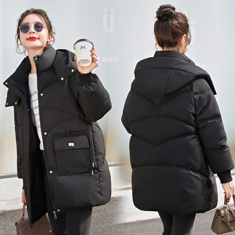 Down Cotton Jacket Women's Mid-length 2025 New Korean Version Loose Slimming Cotton Jacket Thickened Hooded Padded Jacket Winter Jacket