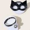 Catgirl Eye Mask With Leather Rivets Choker Catgirl Costume Accessories Half Face Mask For Women Masquerade Halloween