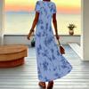 Women Plus Size Short Sleeve V Neck Maxi Dress Marble Swirl Print Loose Casual Summer Beach Long Dress
