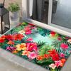 1pc 2D Flat Tropical Hibiscus Palm Leaves Vibrant Colors Flannel Door Mat Non Slip Summer Jungle Rug For Entryway Poolside Floor
