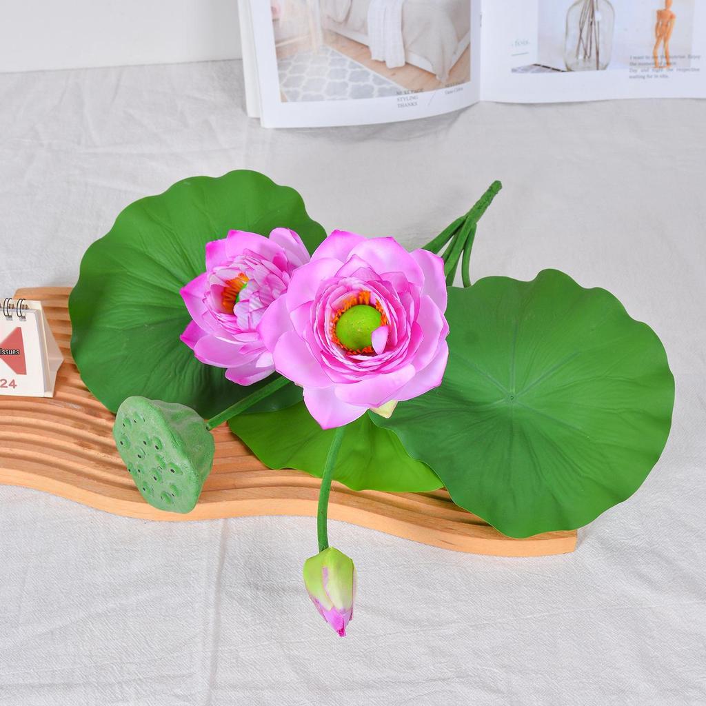 Artificial Lotus Flower with Single Stem and 7 Branches for Landscaping and Photography Props