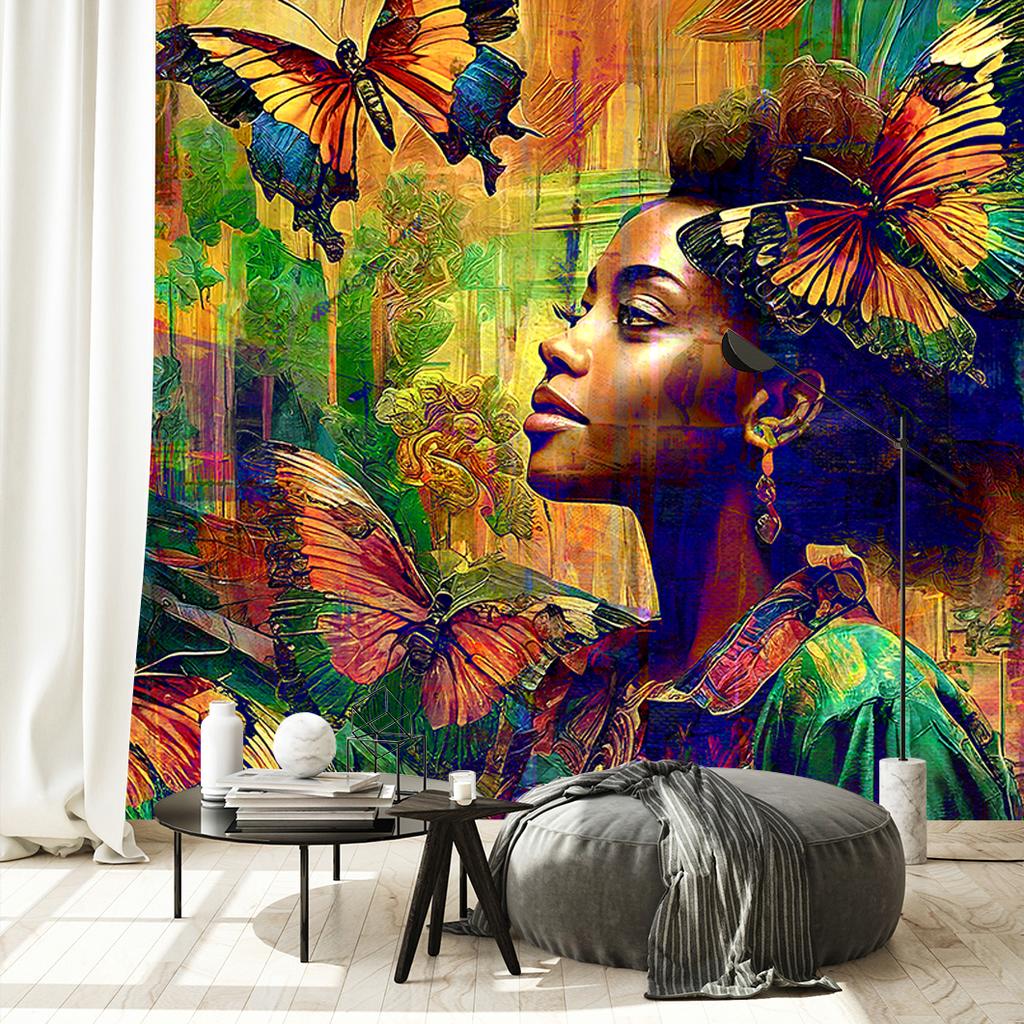 Tapete Frau Schmetterlinge Abstraktion