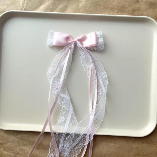 2Pcs Hairpin Embroidery Lace Pattern Ribbon Bow Hair Clip Color Matching Non-Damaging Rounded Hair Pin Hairstyle Accessory