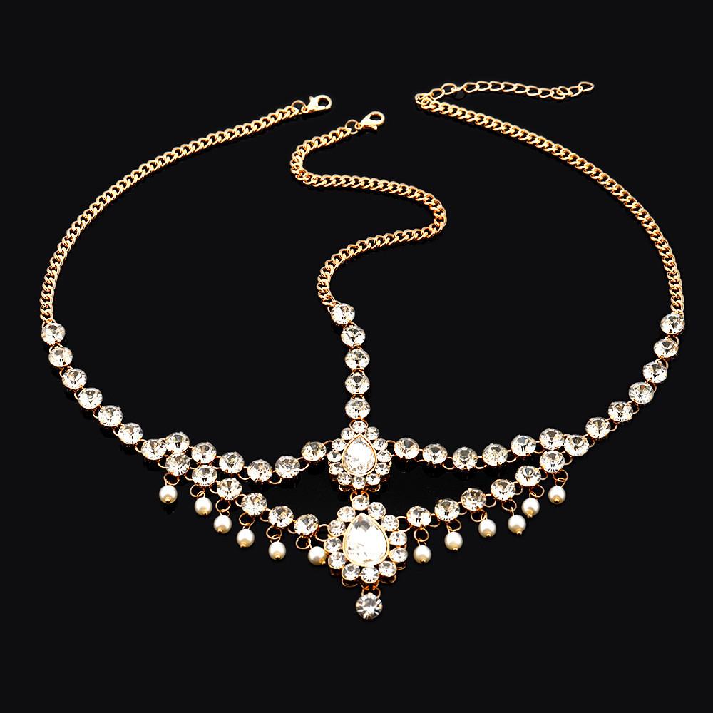 Bohemian Style Rhinestone Simulation Pearl Tassel Jewelry Headwear For Women