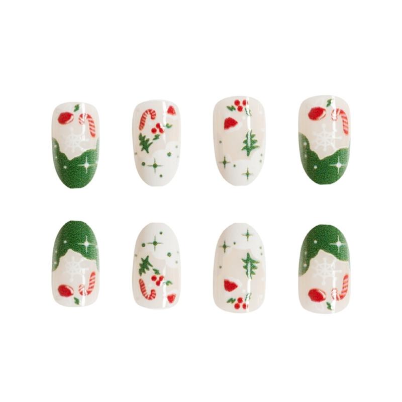 24Pcs Press on Nail Christmas Themed False Nail Snowflake Nail Art Decoration Stick on Nail for Holiday Celebrations