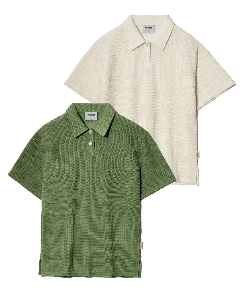 PEACE MAKER Button Up Collar Knit Shirts (Green)