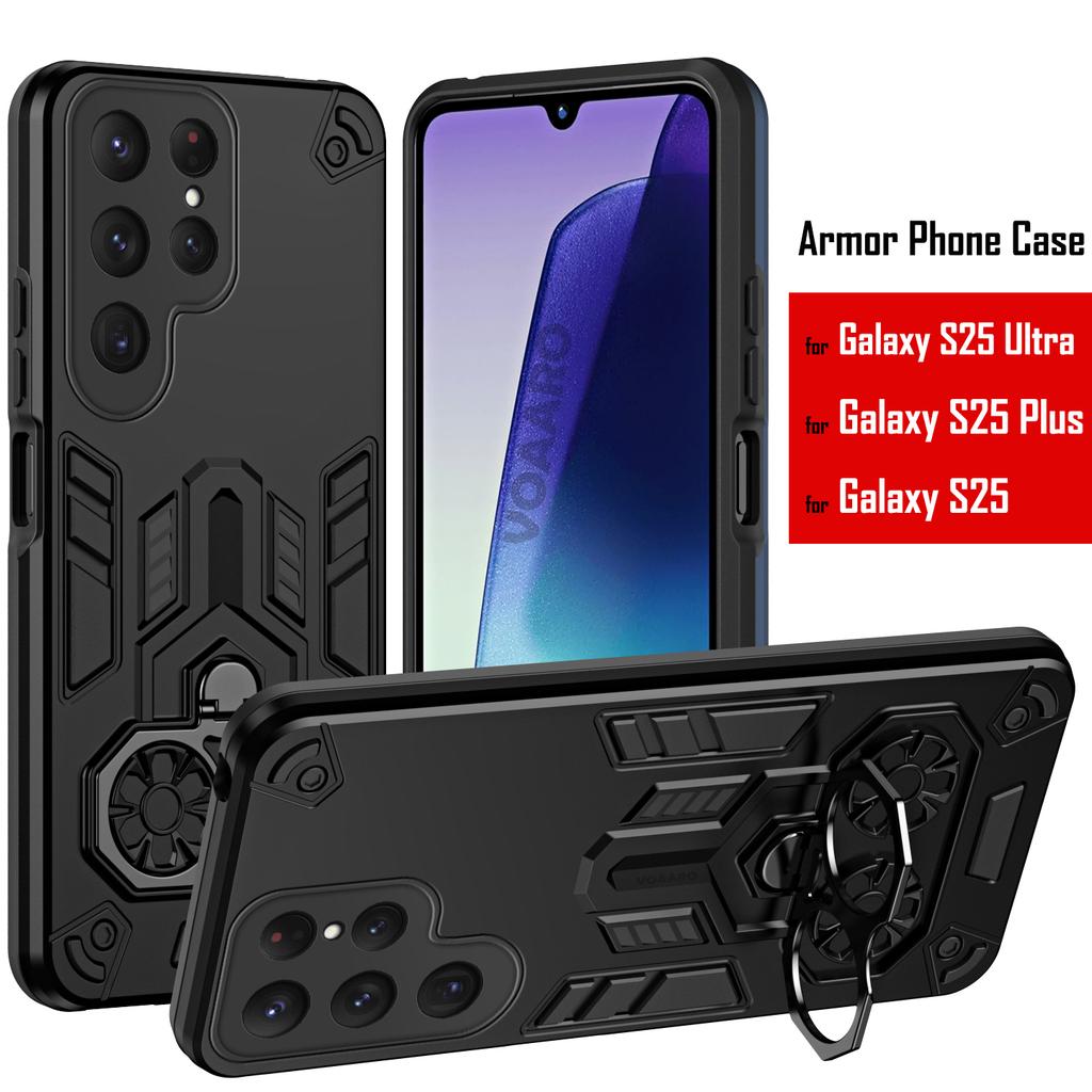 Dual Finger Ring Armor Cover for Samsung Galaxy S25 Ultra Case for Samsung Galaxy S25 Plus Rotate Metal Bracket Kickstand Case