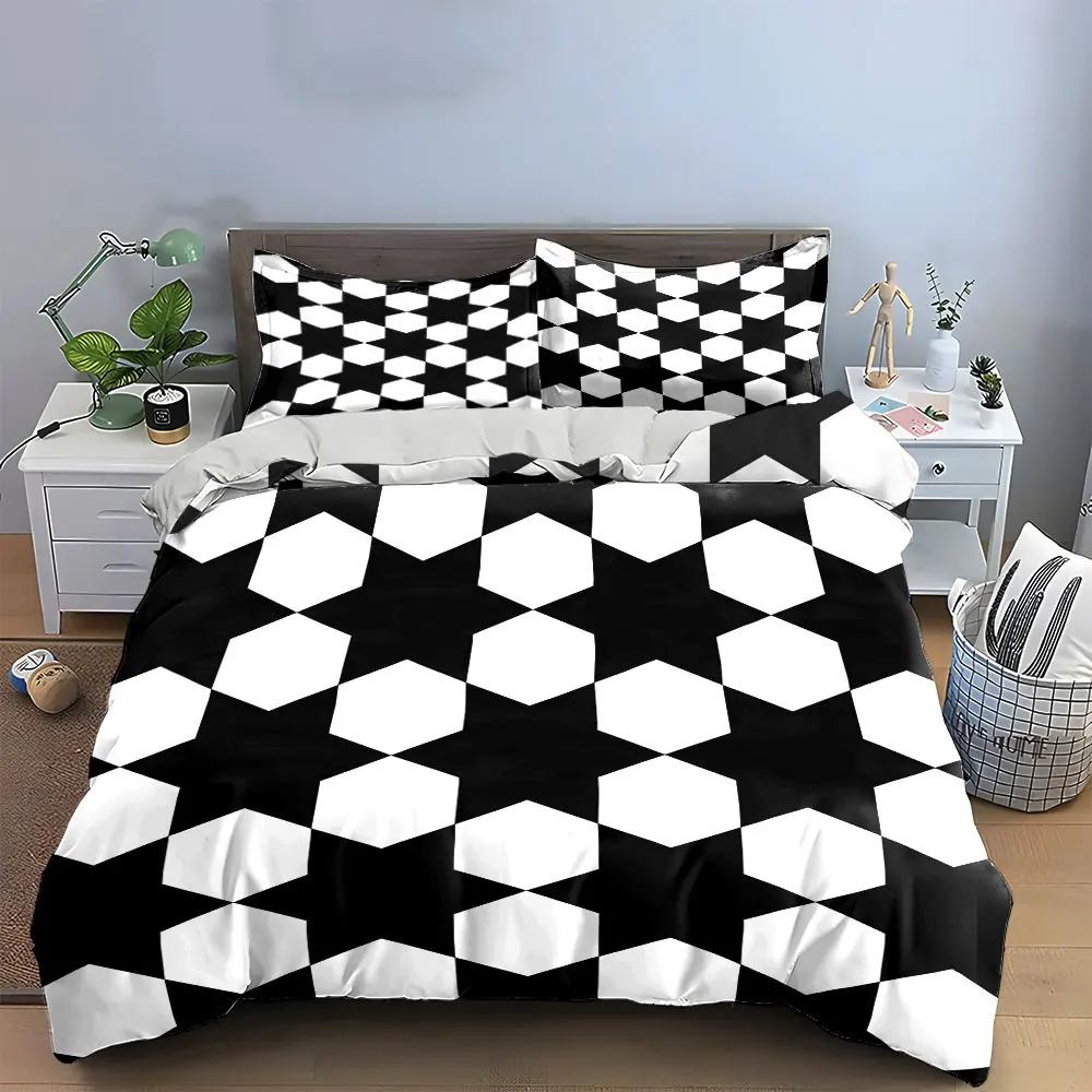 Black White Geometric Three-Piece Set Multiple sizes kid's and adults' bedroom Exquisite 3PC bedding set gift
