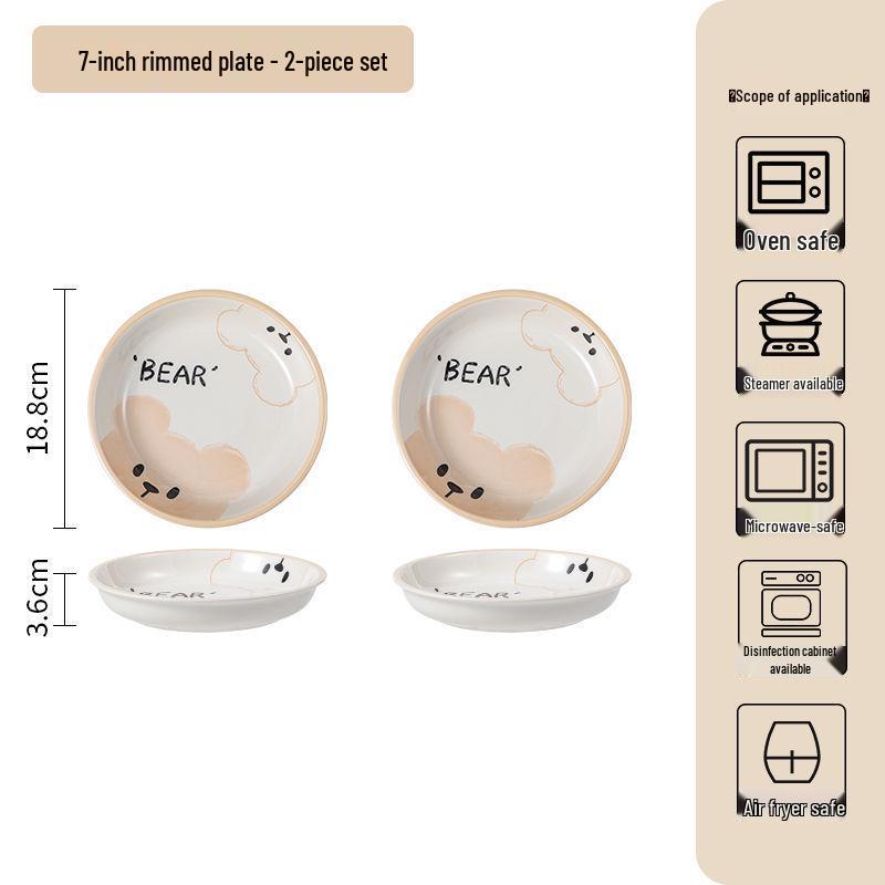 Cute Cream Ceramic Bowl & Plate Set: Stylish Underglaze Tableware for Rice & Veggies