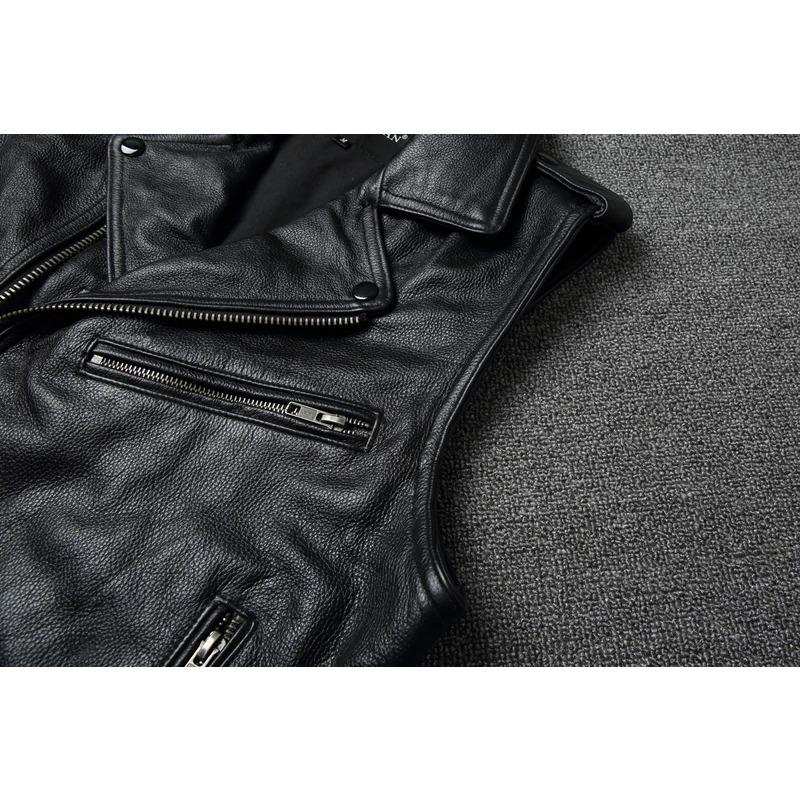 Chinesische Größe Echtes Kuh Leder Weste Gürtel Motorrad Weste Für Männer Biker Weste Slim Fit Rindsleder Leder Jacken Ärmellose Frühling Herbst