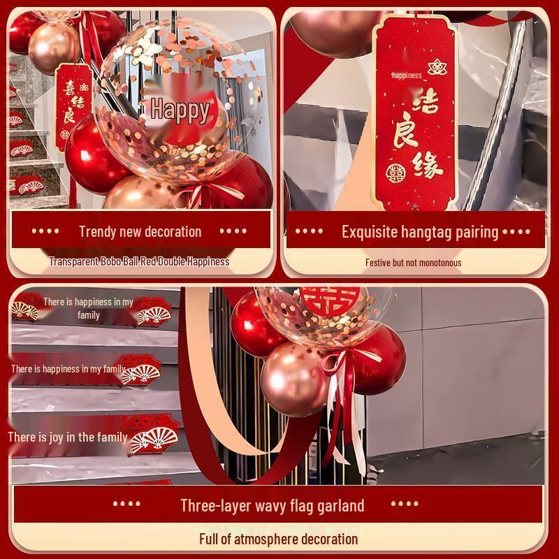 Tinsel Wedding Room & Stair Décor Set with Balloons - Bride & Groom's Side Decoration Kit