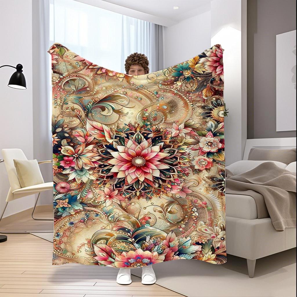 Floral Pattern Blanket Microfiber Flannel Cover Blanket Bedroom Living Room Sofa Soft And Comfortable Home Decoration