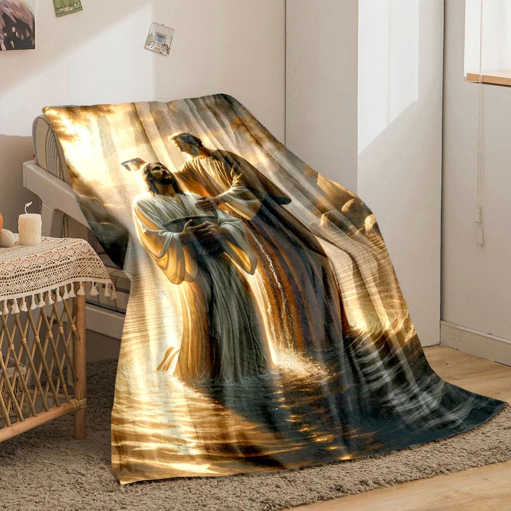 Jesus Taufe Szene Decke Gedruckte Decke für Wohnzimmer Bett Sofa Mittagspause Weiche Gemütliche Decke für Freund Festival Geschenk