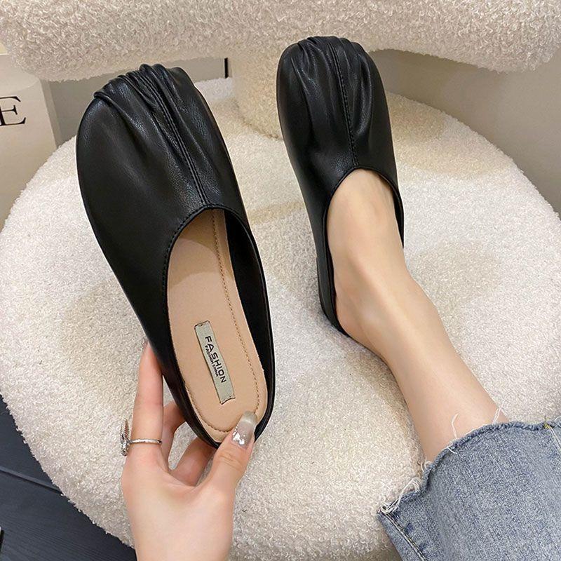 Baotou half slippers women's summer outer wear 2025 new Muller shoes lazy pleated women's flat cool slippers