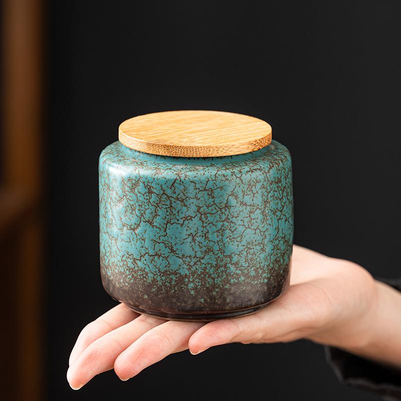 Retro Ceramic Green Tea Caddy High-grade Portable Candy Nuts Coffee Beans Medicinal Herbs Storage Jar Jewelry Box Home Ornament