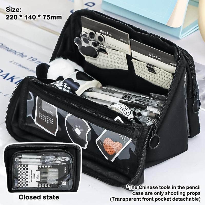 Large Capacity Pencil Bag 9-Layer Double Sided Detachable Pen Case Multifunctional Storage Bag Simple Flip Stationery Bag