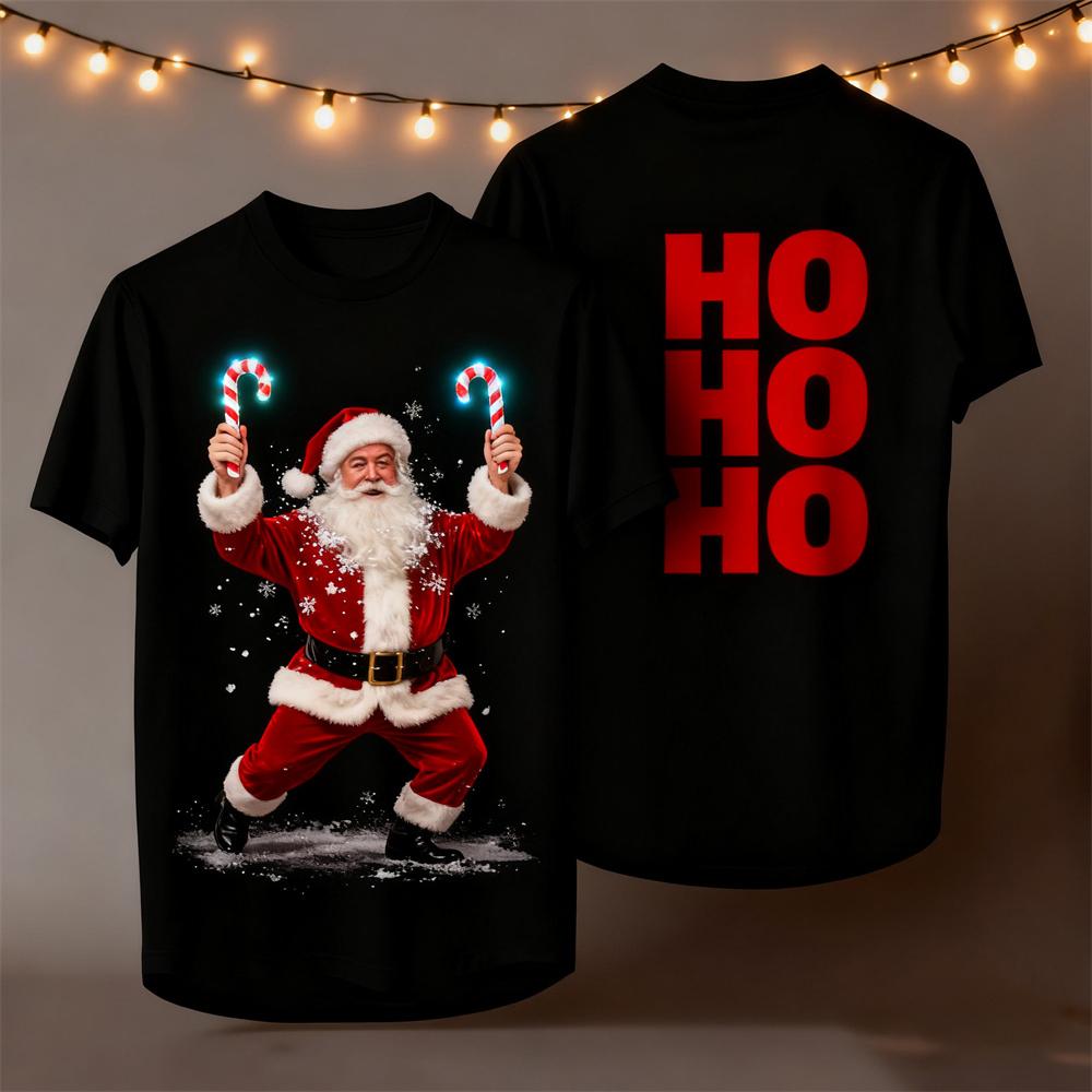Christmas-Themed Men's Crew Neck Short-Sleeve T-Shirt 3D Santa Claus Striped Print Unisex Comfortable Breathable T-Shirt