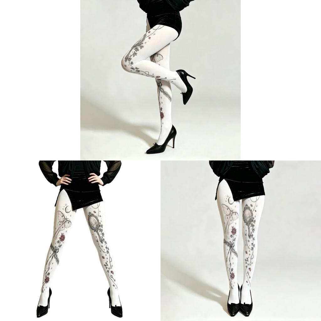 White Velvet Floral Pattern Stockings For Young Women With Breathable Elasticity