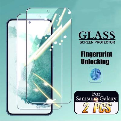 2 Stück gehärtetes Glas für Samsung Galaxy S21 S22 S23 Plus S24 Ultra Displayschutzfolie Fingerabdruck-Entriegelung für Galaxy S23 S21 S20 FE Glasfolie