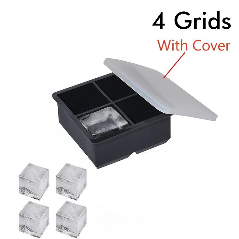 Ice Cube Tray Silicone Ice Mold Large Ice Cube Mold Square Ice Cube Maker Ice Cube Tray 4/6/8 Grid for Whiskey Cocktail Ice Mold