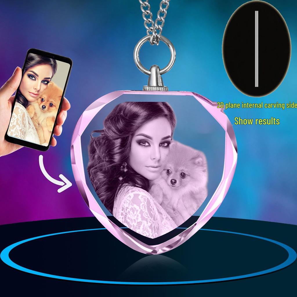 Custom 3D Laser Engraved Crystal Pendant: Portrait & Pet Design Gift