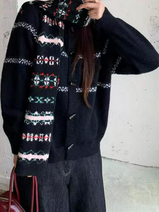 Korean Style Soft Knit Cardigan for Women - Fluffy Horn Button, Retro Embroidery, Lazy Style Sweater for Autumn/Winter