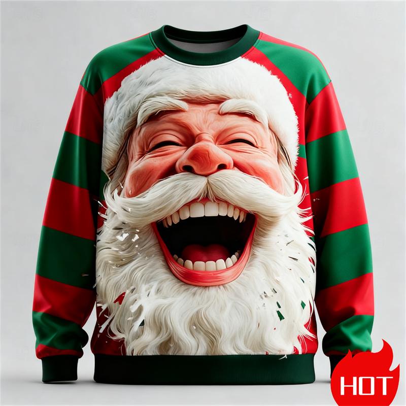 Autumn 3D Santa Clause Printed Sweatshirts Round Neck Fashionable Casual Sports Long Sleeved Christmas Clothing Men's Sweatshirts