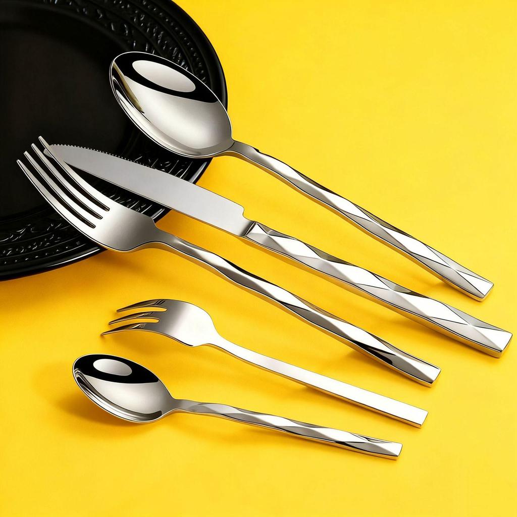 410 Stainless Steel Diamond Handle 5-Piece Tableware Set: Knife, Fork, Spoon for Steak/Western Food in Gift Box