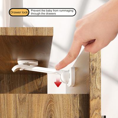 10Pcs Child Safety Cabinet Lock Hidden Child Proof Cabinet Lock with Long Locking Arm Adhesive Cabinets Drawers Baby Proofing Locks