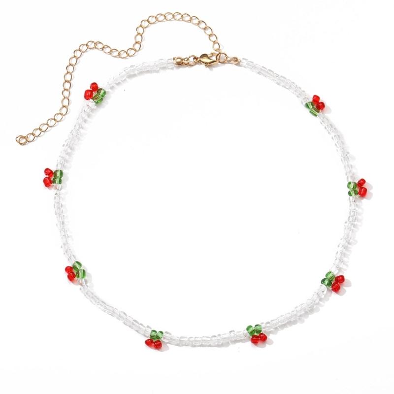 

Bohemia Beaded Red Cherry Necklace for Women Cute Handmade Fruits Bead Transparent Chokers Necklaces Boho Jewelry