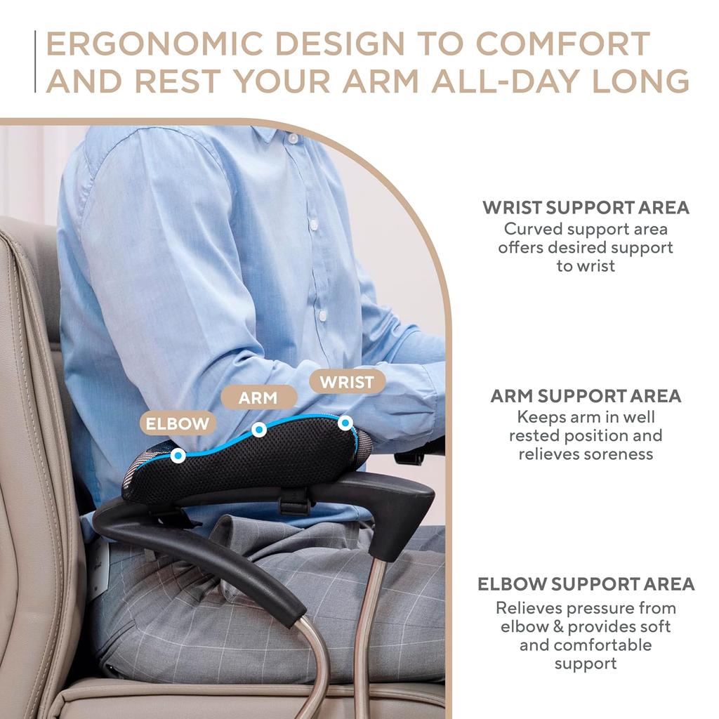 Gel Armrest Pads for Office & Gaming Chair, Premium Soft Gel Top with Memory Foam Base, Ergonomic Elbow Pillow