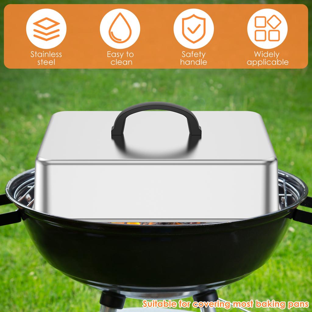 2Pcs Rectangular Cover Stainless Cheese Melt Lid Multipurpose Frying Pan Cover Barbecue Burgers Steak Pot Lids Steaming Cover