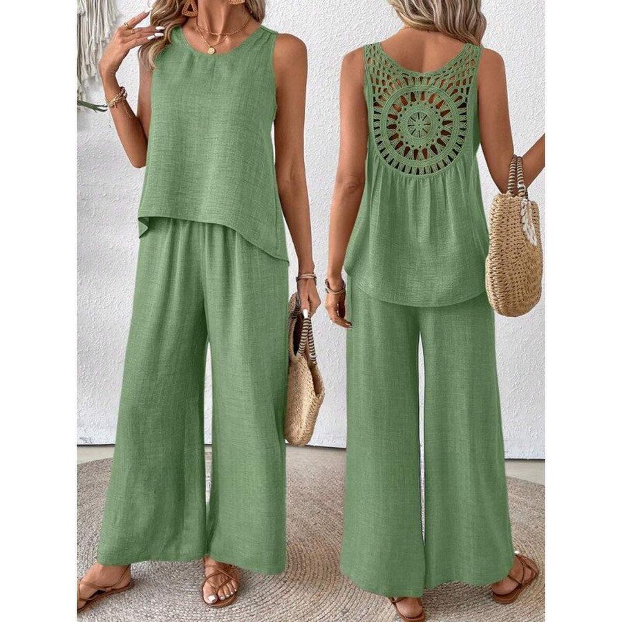 Casual Fashion Chic New Solid Backless Hollow Flower Set Trendy