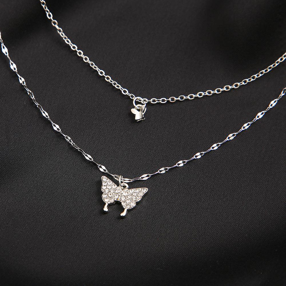 Double Layer Butterfly Pendant Rhinestone Choker Necklace – Women's Ins Style Clavicle Chain.